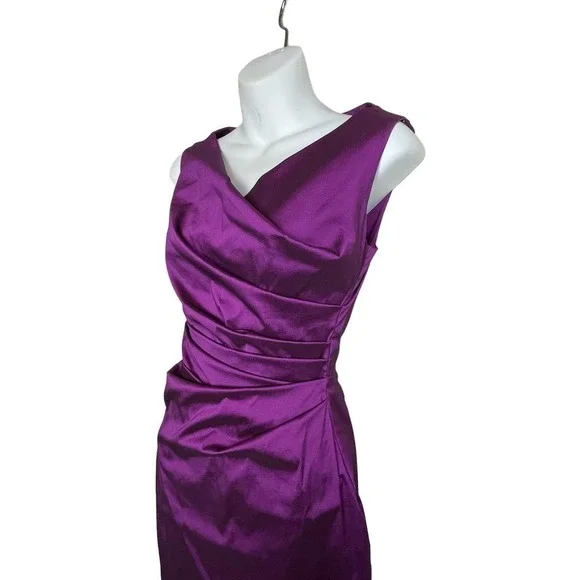 Talbot Runhof Purple Gown Drape Waist Formal Dress‎ Size 6 Sleeveless Silk Blend